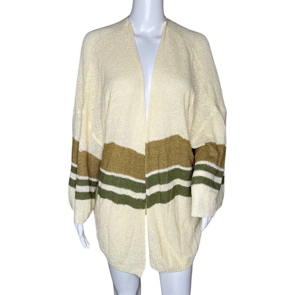 POL Sweater Womens Large Striped Brown Green Oversized Everyday Basic Neutral